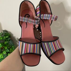 John Fluevog, Friends Mae colourful striped sandals size 11.5